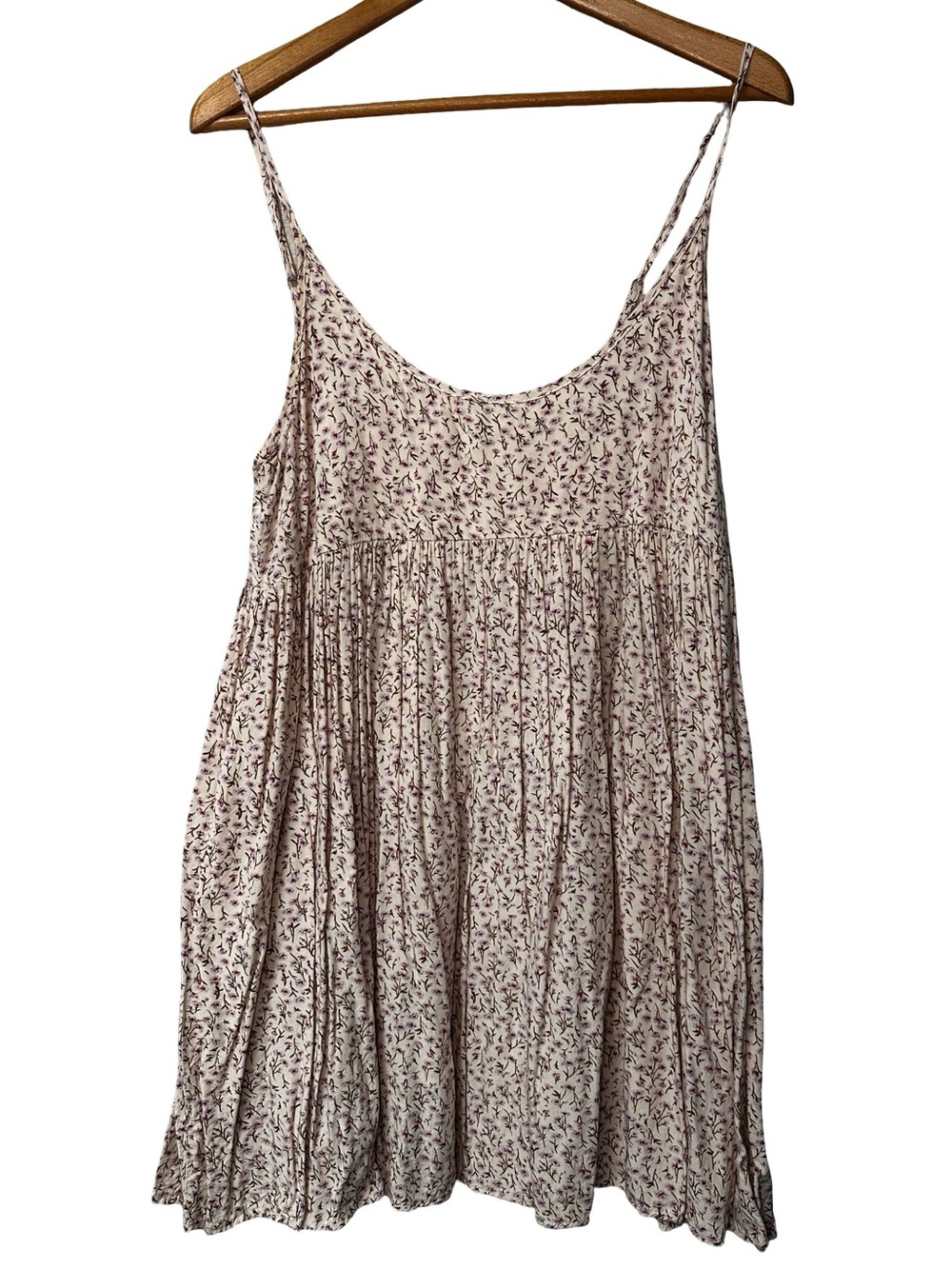 NATURAL LIFE Cream Floral Babydoll Mini Dress Size Large Tank Top Scoop Neck